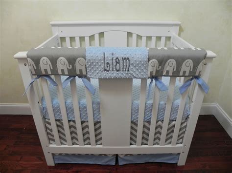 White and Light Blue Mini Crib Bedding Set - Boy Baby Bedding, Boy Min ...