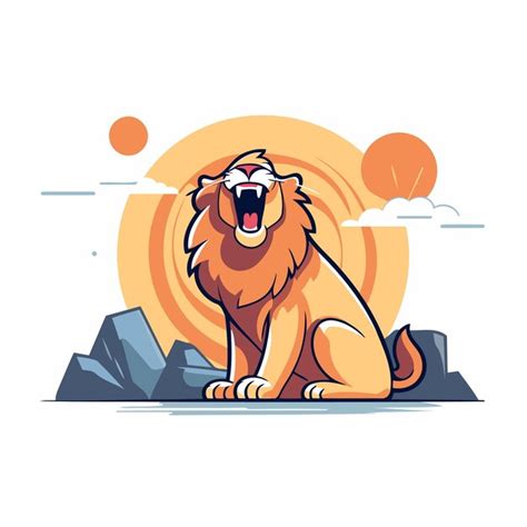 Premium Vector Cartoon Lion Sitting On The Rock Vector Illustration