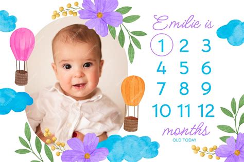 Free Vector Watercolor Baby Milestone Card Template