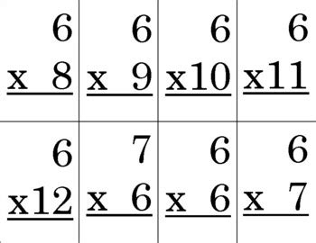 Printable Basic Student Multiplication Table Flashcards - 6x Table