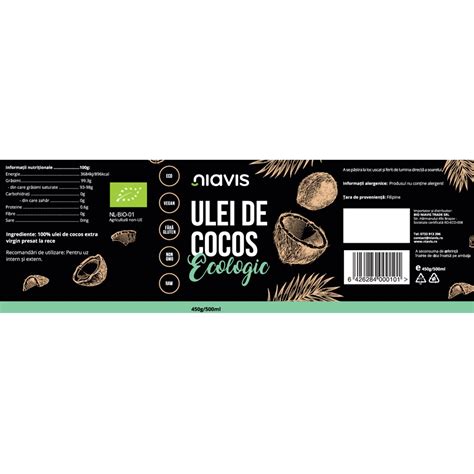 Ulei De Cocos Ecologic Extra Virgin 450 G Niavis Farmacia Tei Online