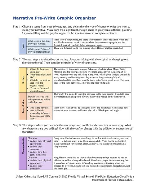 Pre Plan Graphic Organizer Narrative Pre Write Graphic Organizer Step