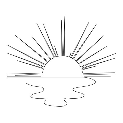 Continuous one line drawing of sunset sunrise outline vector art ...