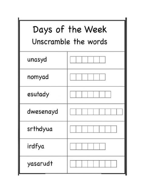 Days of The Week (Worksheet 1) | PDF