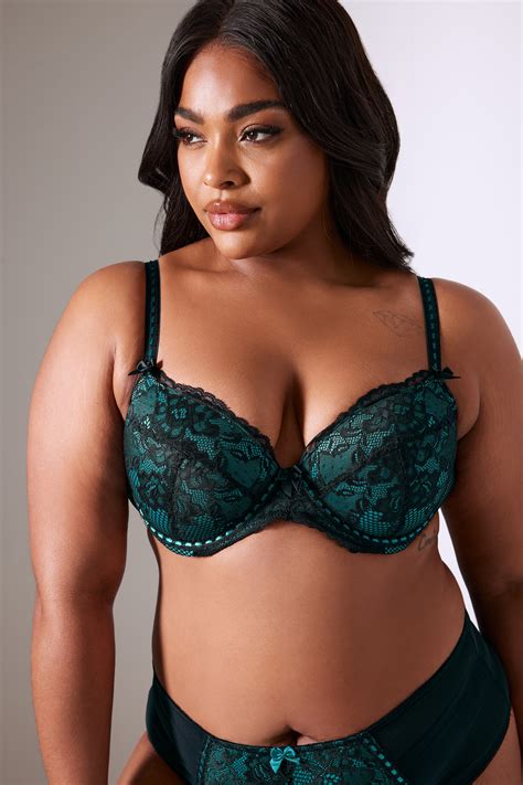 Yours Plus Size Teal Blue Lace Padded Balcony Bra Yours Clothing