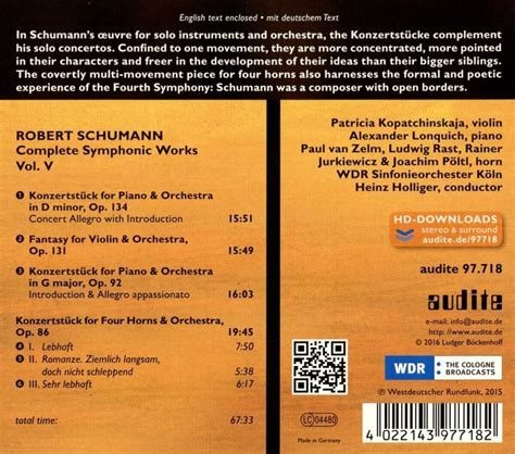 Robert Schumann Complete Symphonic Works Vol V CD 4022143977182 EBay