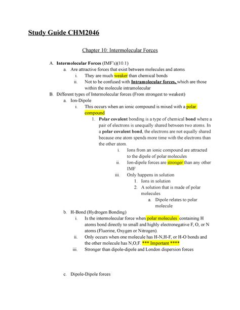 CHM 2046 Chapter 1 Test Study Guide 2 Study Guide CHM Chapter 10