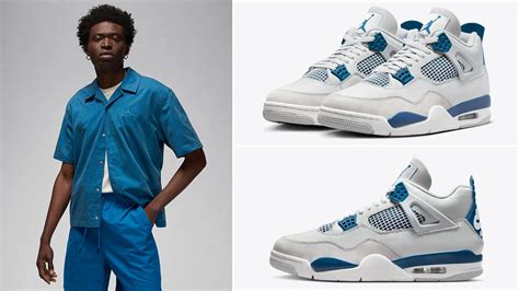 Military Blue Jordan 4 Matching Shirt Outfit