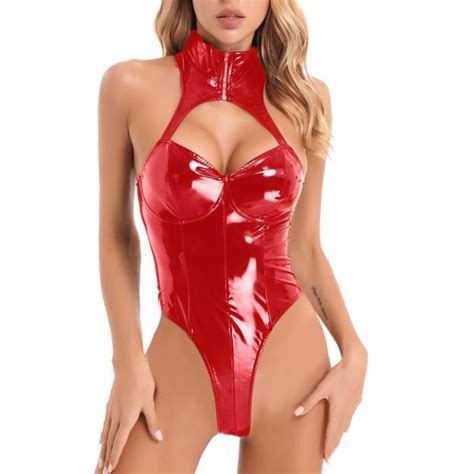 DPois Bodys Femmes Cuir Brillant Érotique Lingerie Sexy Hot Catsuit