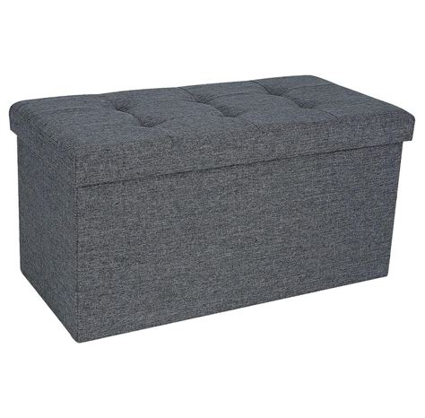 30 Inch Folding Storage Ottoman Bench With Storage 80l Dark Grey Linen