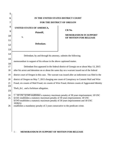 Memorandum In Support Of Motion For Release Attorney Docs