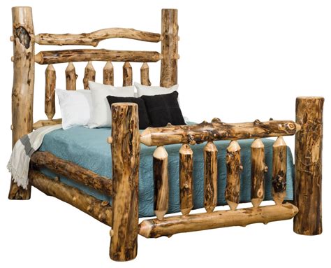 Rustic Aspen Log Grand Bed Queen Rustic Panel Beds By Furniture