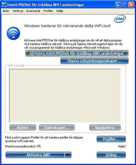 Använd PROSet för trådlösa WiFi anslutningar