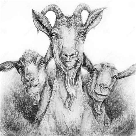 Three Goats Graphite Drawing Stock Illustration Illustration Of