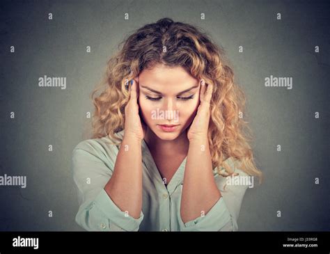 Closeup Portrait Sad Young Beautiful Woman With Worried Stressed Face