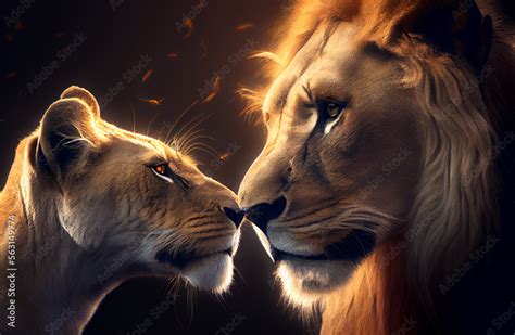 Lion and lioness in love. Generative AI, Stock Illustration | Adobe Stock