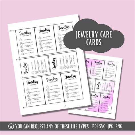 Jewelry Care Instructions Card Printable Care Guide Inserts Etsy