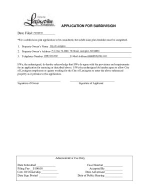 Fillable Online Application For Minor Subdivision Plat Review Fax