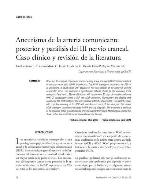 PDF Aneurisma de la arteria comunicante posterior y parálisis del III