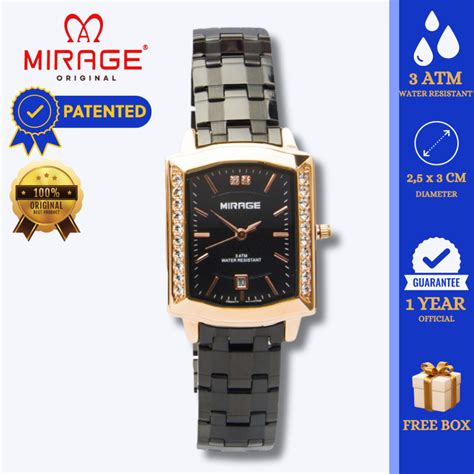 Jual Mirage Jam Tangan Wanita Permata Analog 7422 L Black Rose Gold