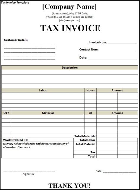 Tax Invoice Sample Free Words Templates