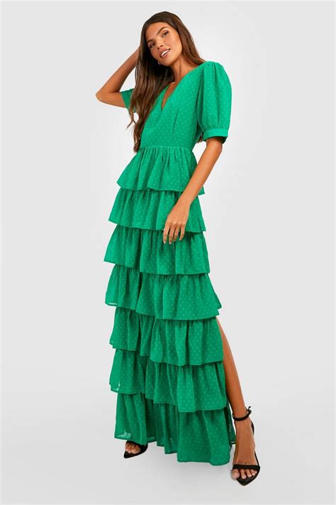 Dobby Ruffle Tiered Maxi Dress Boohoo