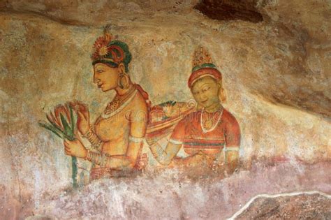 Doncella De Sigiriya Frescos En La Fortaleza En Sri Lanka Foto De