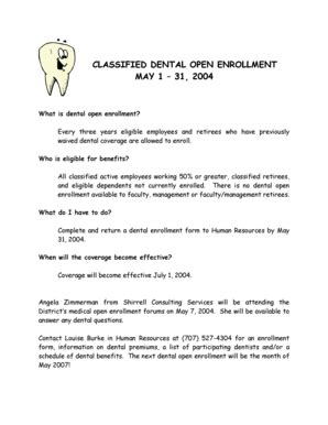 Fillable Online Santarosa CLASSIFIED DENTAL OPEN ENROLLMENT MAY 1 31