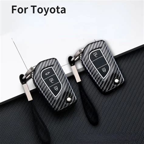 Carbon Fibre Abs Remote Car Key Holder Full Cover Case For Toyota Hilux