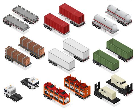 Premium Vector | Different Types Trailers 3d Icons Set Isometric View