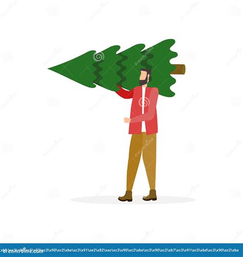 Man Carries A Christmas Tree Vector Illustration Stock Vector