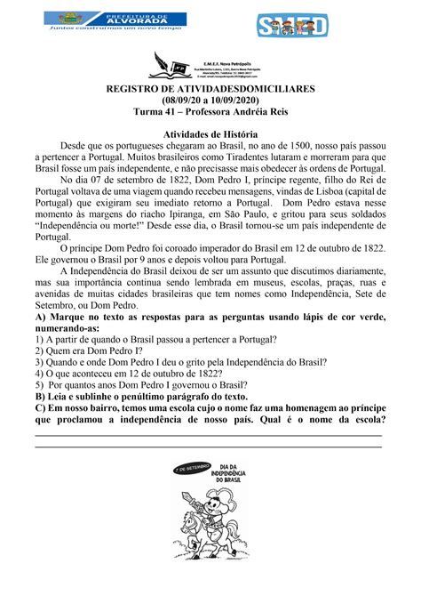 EAD EMEF Nova Petrópolis TURMA 41 Prof Andréia Reis Atividades de