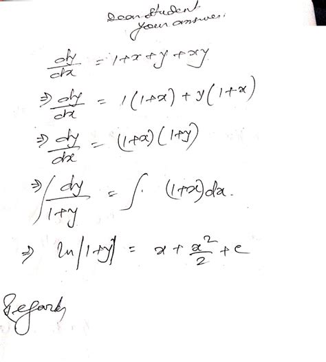 Find The General Solution Of The Differential Equation Dydx 1xyxy Maths Differential