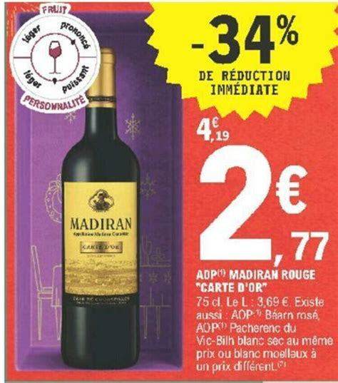 Promo AOP Madiran Rouge Carte D Or Chez E Leclerc