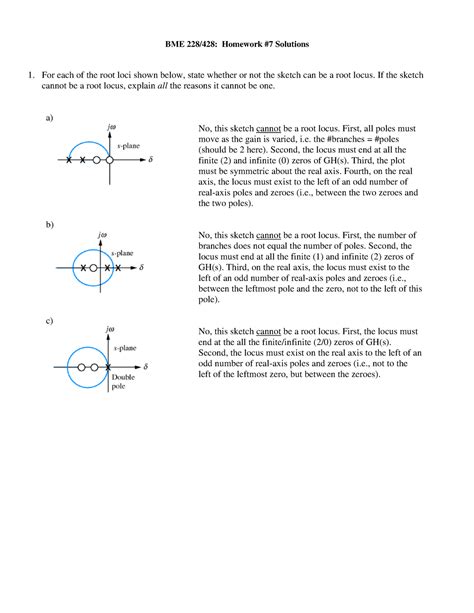 Hw7 Solns 2020 Bme 228 428 Homework 7 Solutions For Each Of The Root Loci Shown Below State