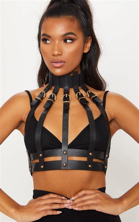 Black Faux Leather Body Harness Prettylittlething Usa