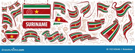 Vector Set Of The National Flag Of Suriname In Various Creative Designs