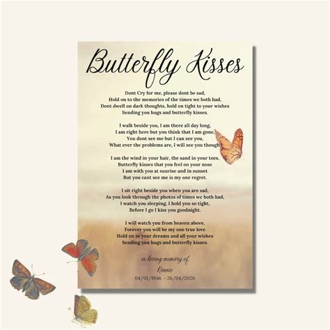 Printable Butterfly Kisses Poem