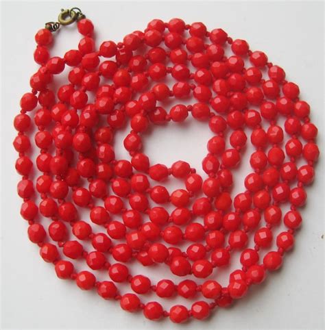 Vintage Cherry Red Czech Small Glass Bead 56 Long Be… Gem