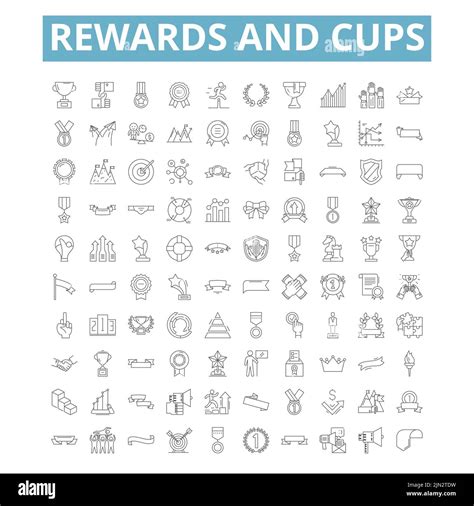 Rewards And Cups Icons Line Symbols Web Signs Vector Set Isolated