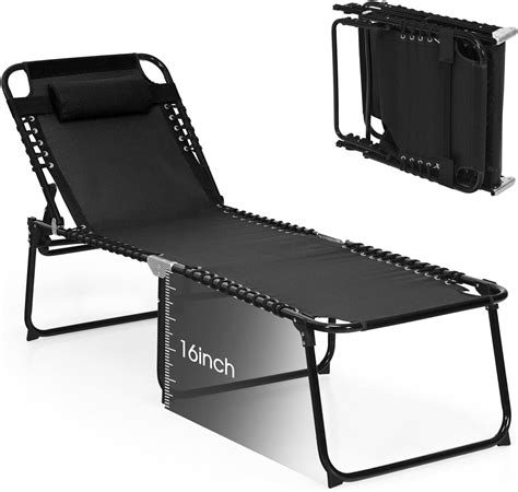 GYMAX Lounge Chair Outdoor 41cm Extra High Folding Chaise Lounge With