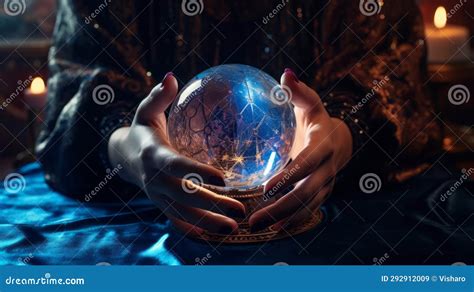 Close Up Of Fortune Tellers Hands On Crystal Ball Stock Illustration