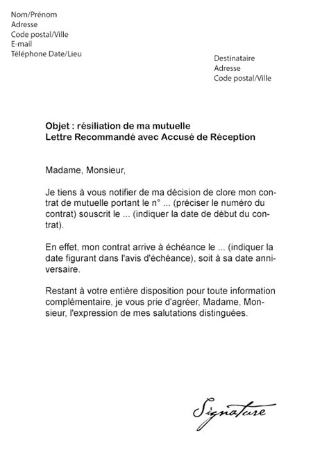 Modele Lettre De Resiliation Mutuelle