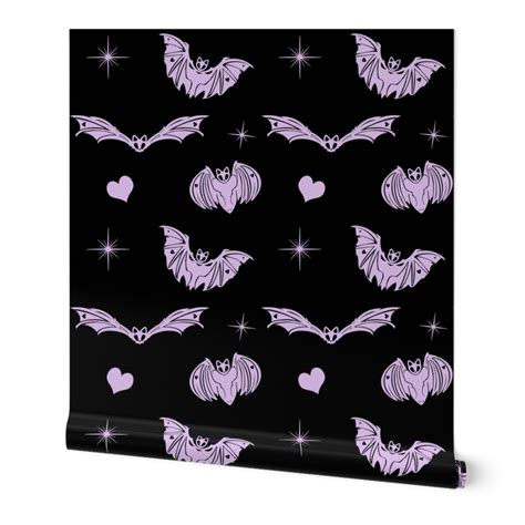 Gothic Purple Spooky Love Bats on Black Wallpaper | Spoonflower