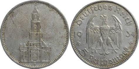 Drittes Reich 5 Reichsmark 1934 G Garnisonkirche o Datum Kursmünze