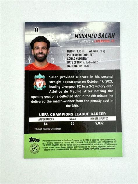 Topps Stadium Club Chrome Ucl Refractor Mohamed Salah For