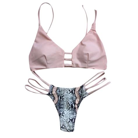 SAGACE Bikini estampado de serpiente traje de baño rosa bikini con