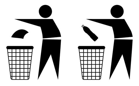 Tidy Stick Man Throws Garbage Into Trash Bin Keeping Order Reminder