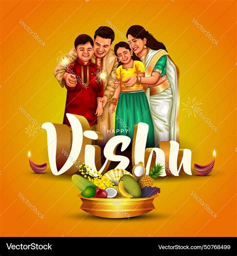 Happy vishu greetings april 14 kerala festival Vector Image