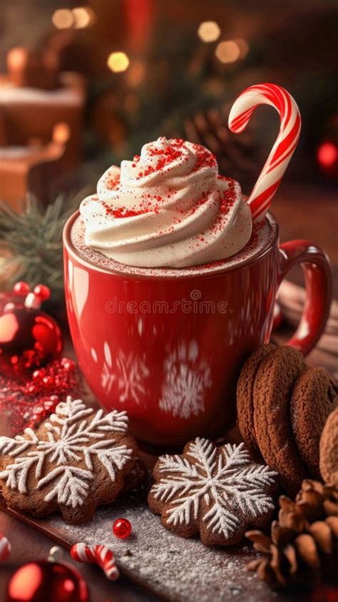 Christmas Hot Chocolate With Whipped Cream And Gingerbread Cookies